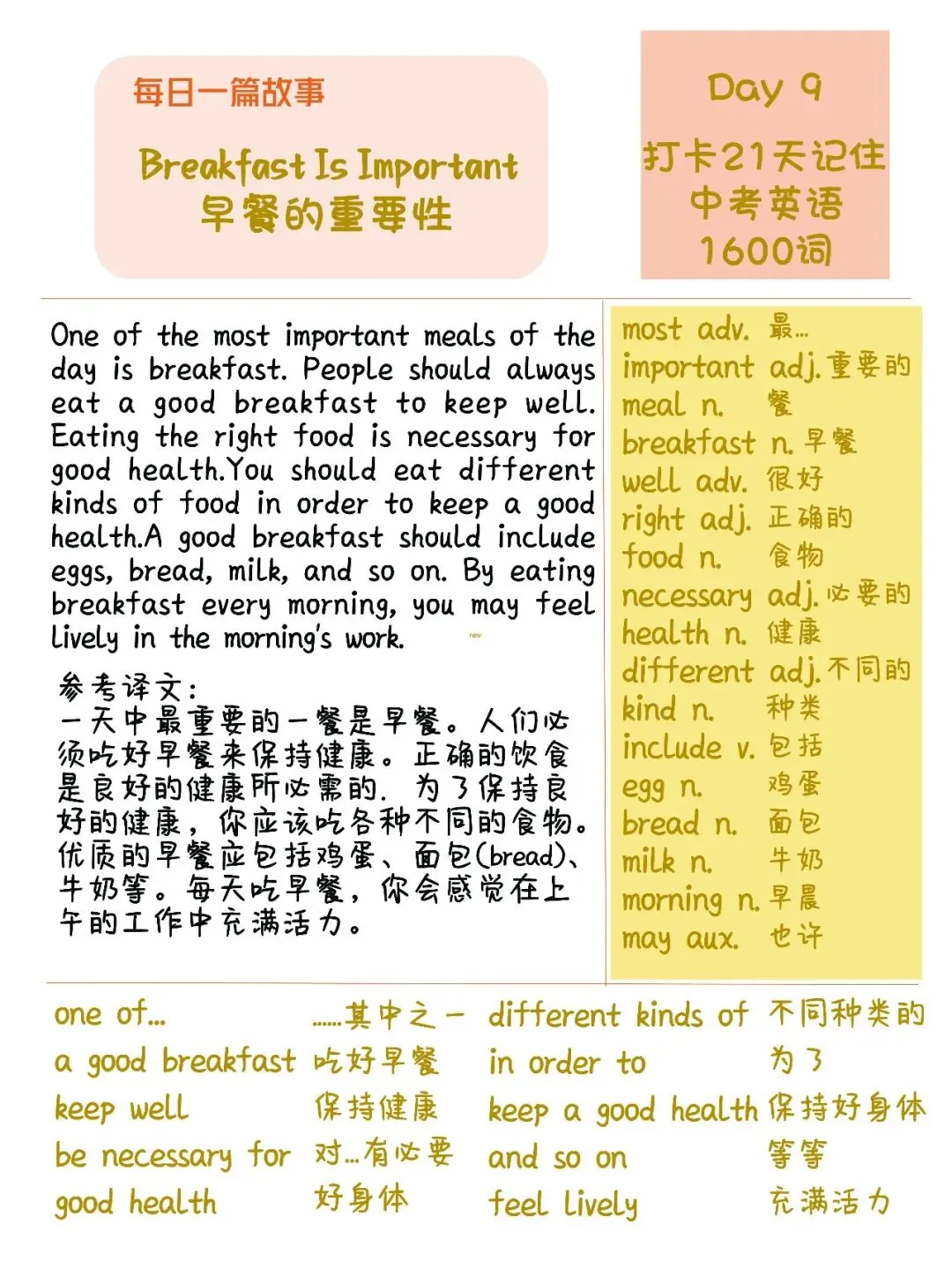 初中英语:21篇短文搞定中考英语1600单词-第18张图片-四季读书网
