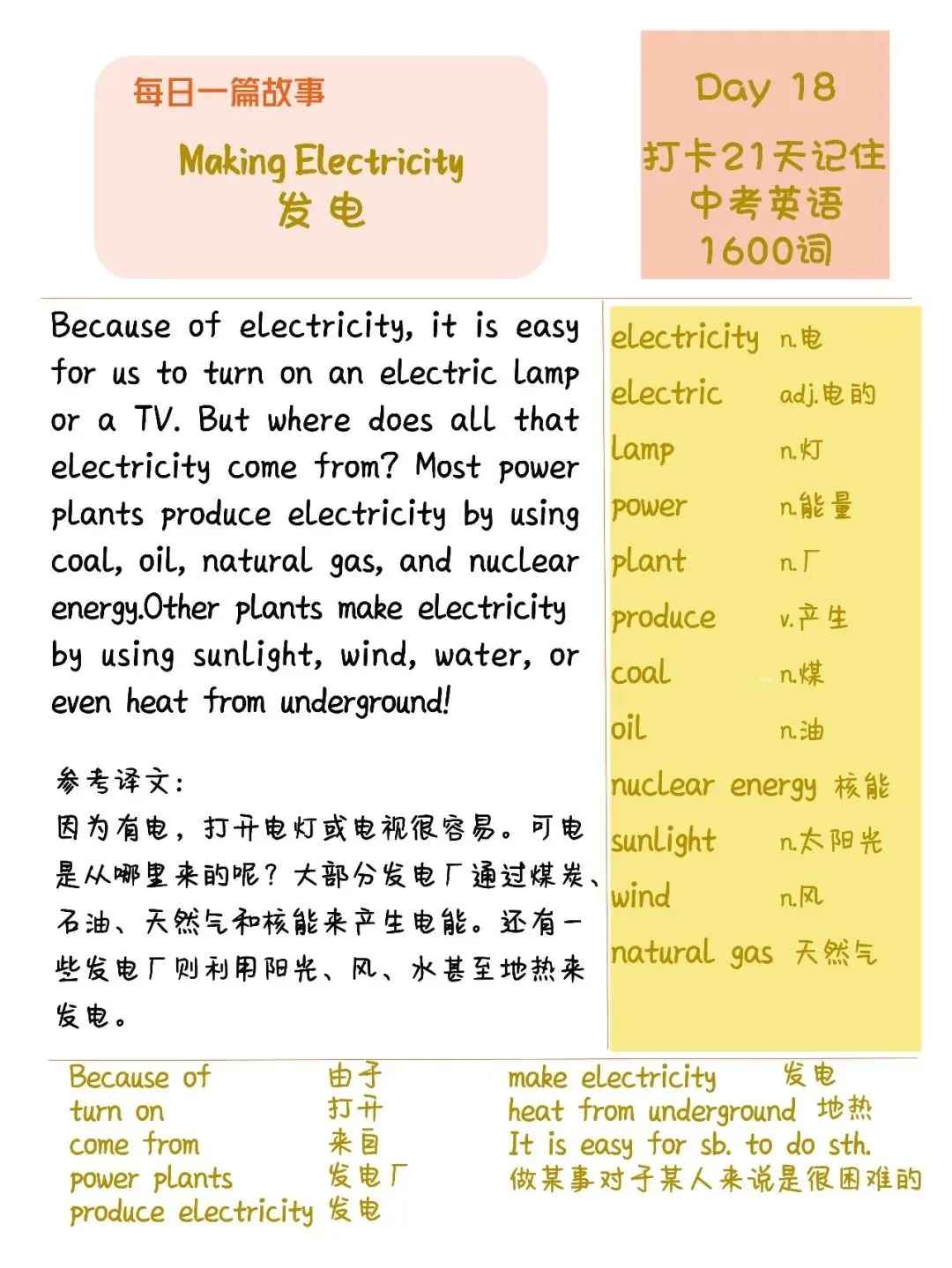 初中英语:21篇短文搞定中考英语1600单词-第32张图片-四季读书网