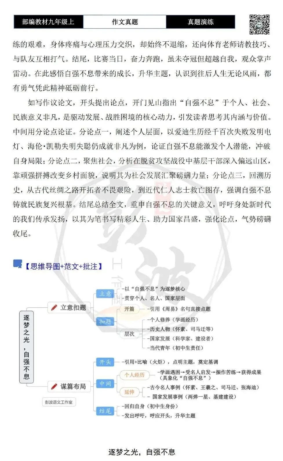 【作文-真题演练】九年级上-27-自强不息-思维导图+解析+范文批注指导-第6张图片-四季读书网
