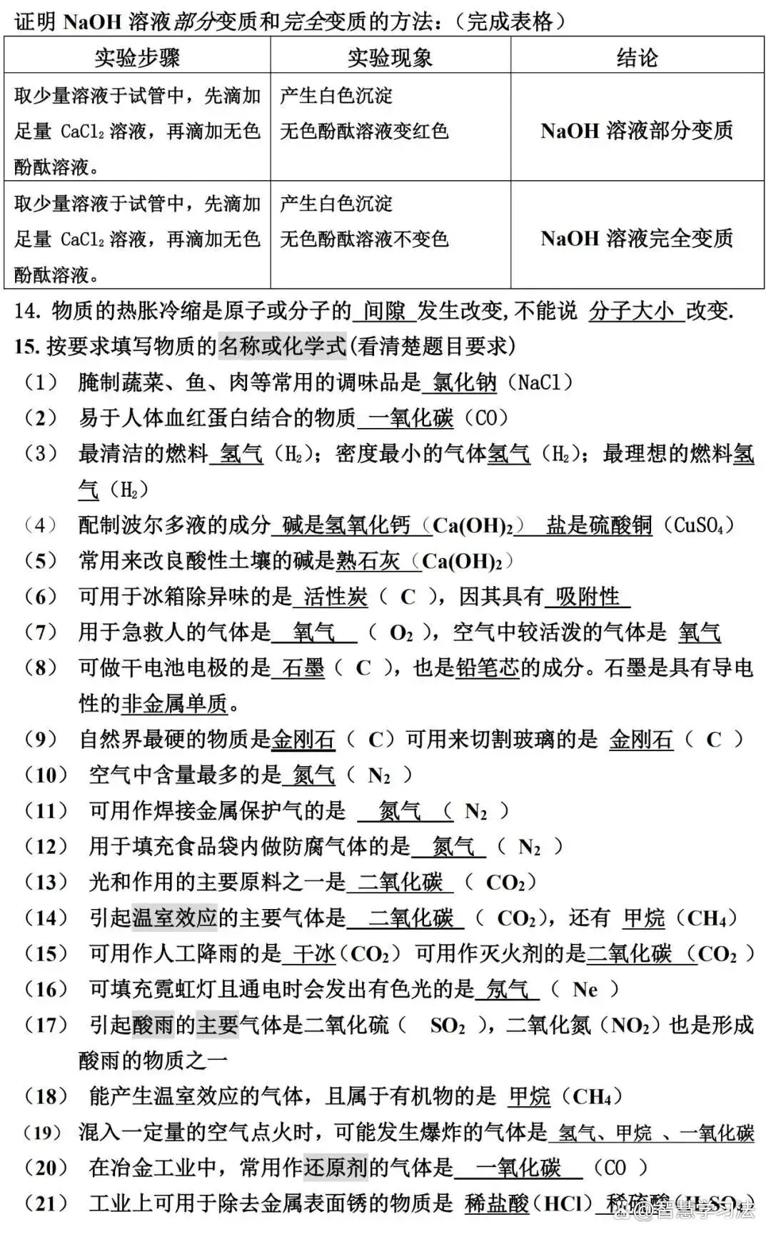 中考化学《课本知识必考点》梳理,填空形式!便于理解掌握-第2张图片-四季读书网