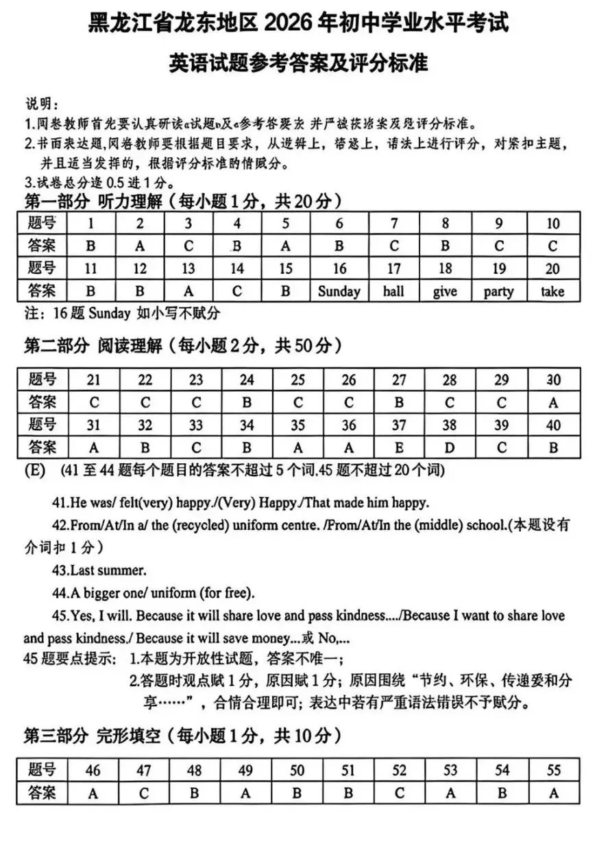 中考真题原卷:黑龙江省龙东地区2026年中考数学、英语、物理、化学、道德与法治、地理、生物试题(有答案)-第24张图片-四季读书网