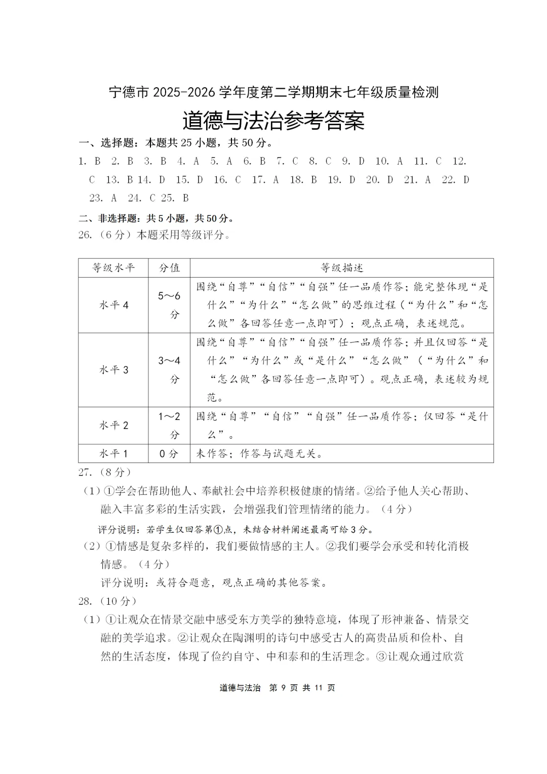 2025-2026年初中道德与法治期末试卷(七下)-第9张图片-四季读书网