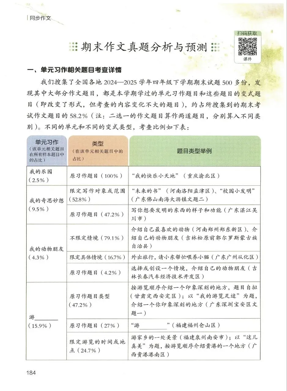 期末复习|26春四年级下册语文期末作文真题分析与预测-第1张图片-四季读书网