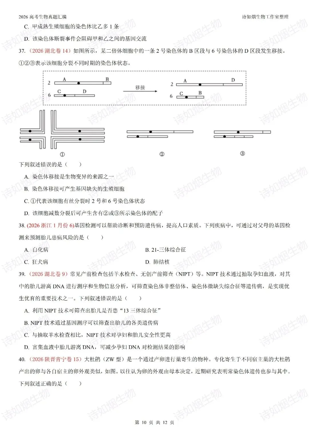 2026年高考生物真题汇编----必修二选择题部分(上)-第10张图片-四季读书网