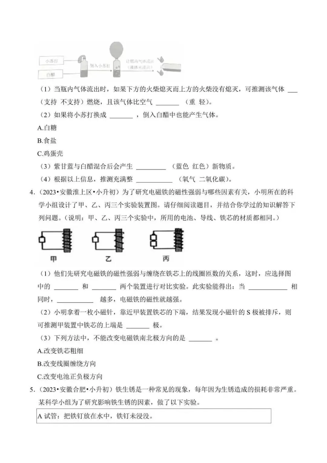 2026年安徽省小升初科学备考真题分类汇编(附解析)-第11张图片-四季读书网