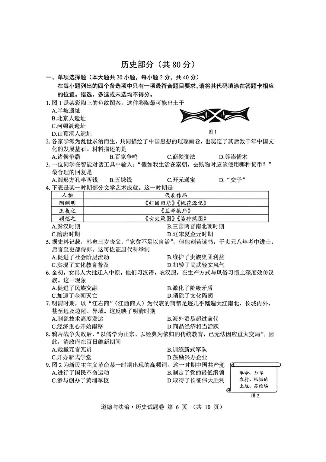 试卷分享丨 2026 年江西中考历史卷真题及参考答案-第1张图片-四季读书网