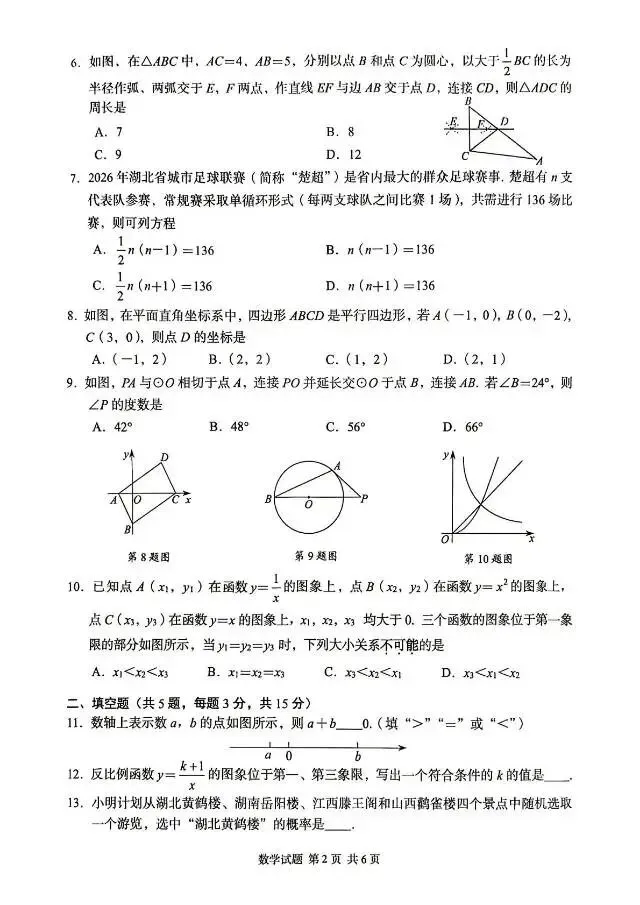 2026湖北省中考数理化试卷及答案,你能得多少分?后天出分-第2张图片-四季读书网