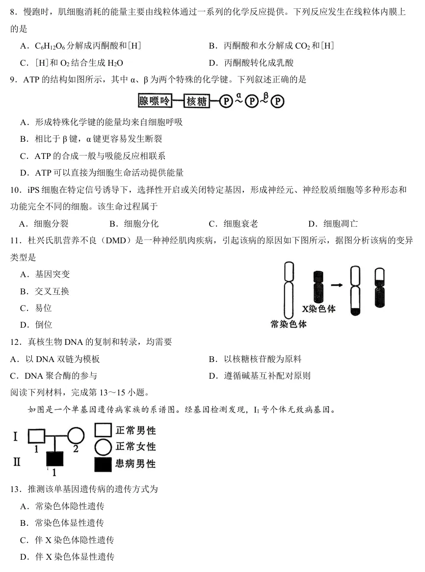 2026年6月诸暨高一期末生物试卷、答案-第2张图片-四季读书网