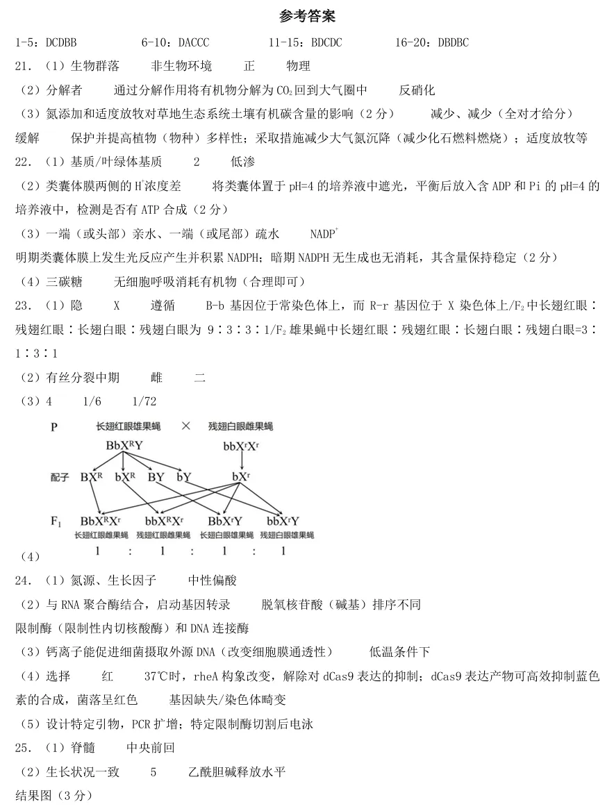 2026年6月金华高二期末生物试卷、答案和解析-第11张图片-四季读书网