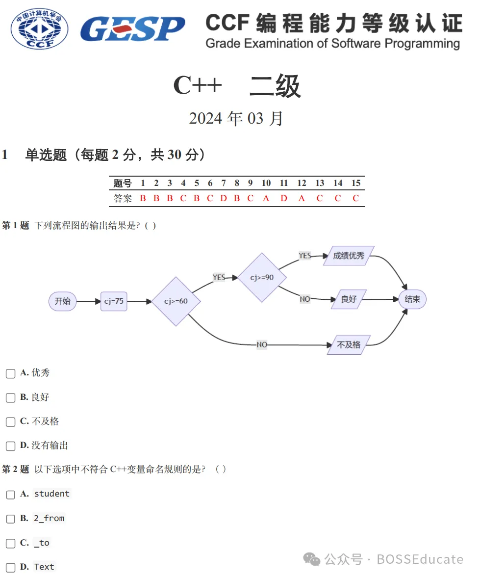 GESP:2024年3月 C++二级 真题及解析-第1张图片-四季读书网