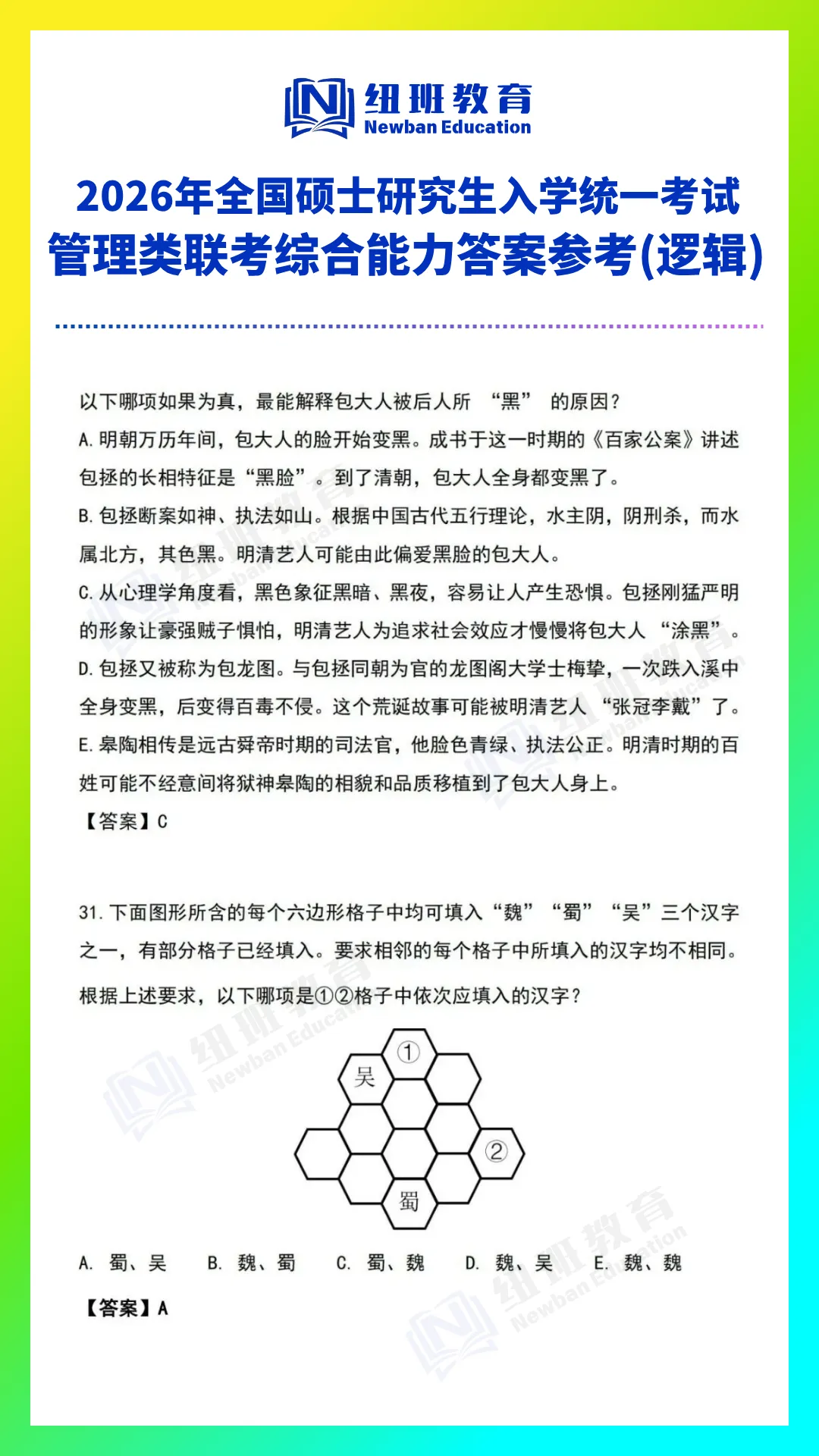 管理类综合能力(199)26考研真题答案参考【逻辑部分】-第5张图片-四季读书网