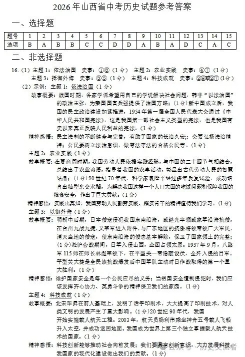 山西省历史中考试题及答案2026.6仅供参考-第6张图片-四季读书网