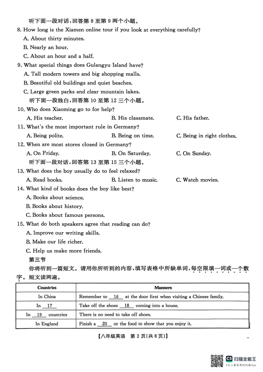 2026年春PEP八年级下 期末试卷(含听力)-第2张图片-四季读书网