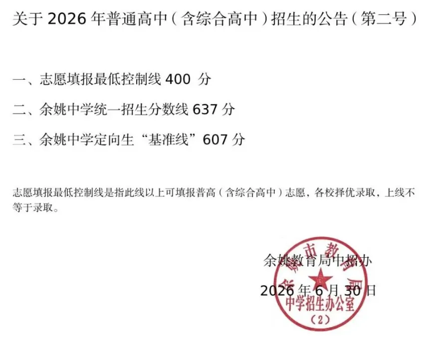 【中考】2026宁波部分地区中考分数线公布(持续更新中)-第3张图片-四季读书网