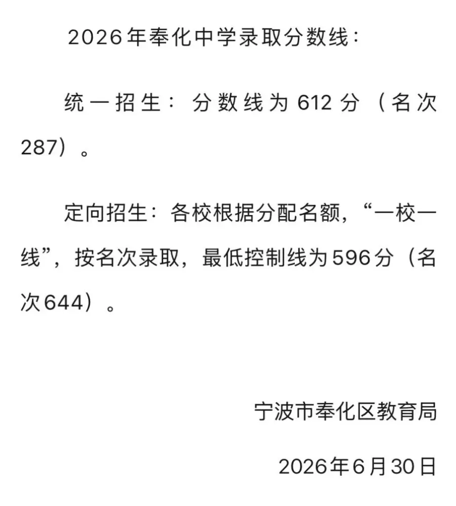 【中考】2026宁波部分地区中考分数线公布(持续更新中)-第5张图片-四季读书网