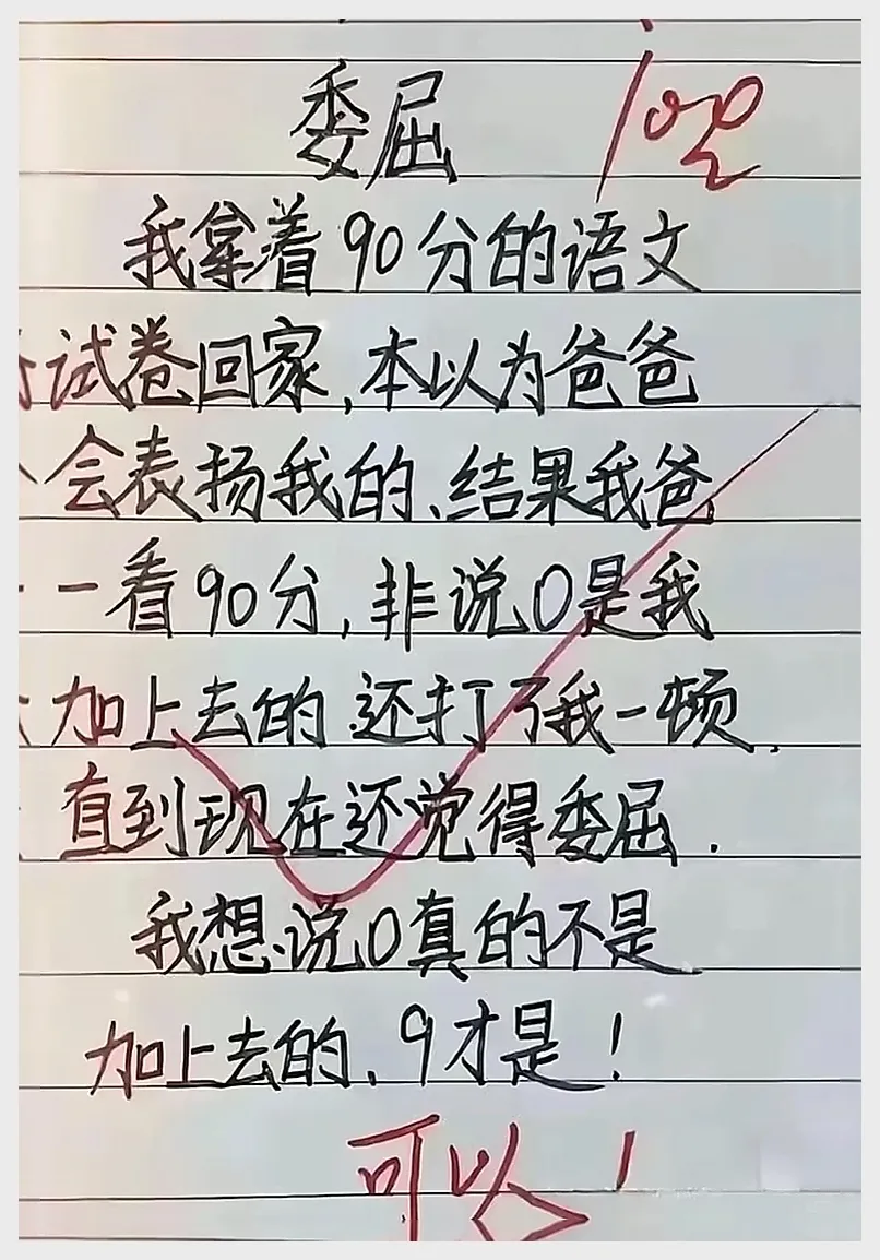 试卷九十分挨骂,反向委屈笑翻人-第1张图片-四季读书网