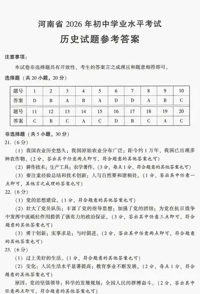 河南省历史中考试题及答案2026.6重视考传统文化-第7张图片-四季读书网