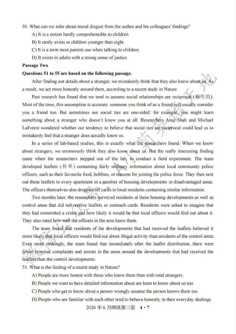 分享2026年6月大学英语四级考试真题(第三套)(PDF版含答案)-第9张图片-四季读书网