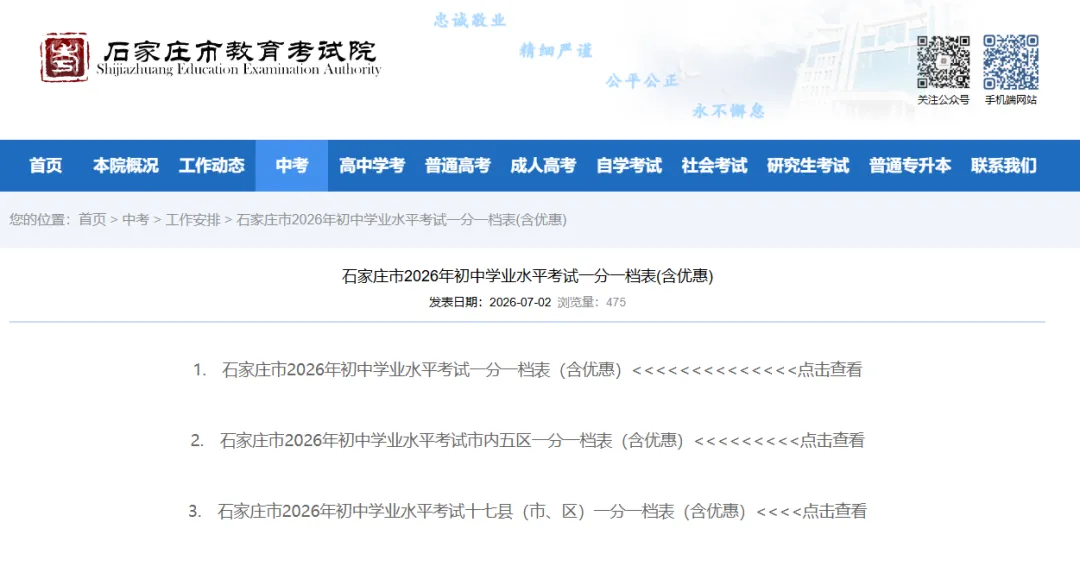 最新!石家庄中考分数线、一分一档表公布-第7张图片-四季读书网