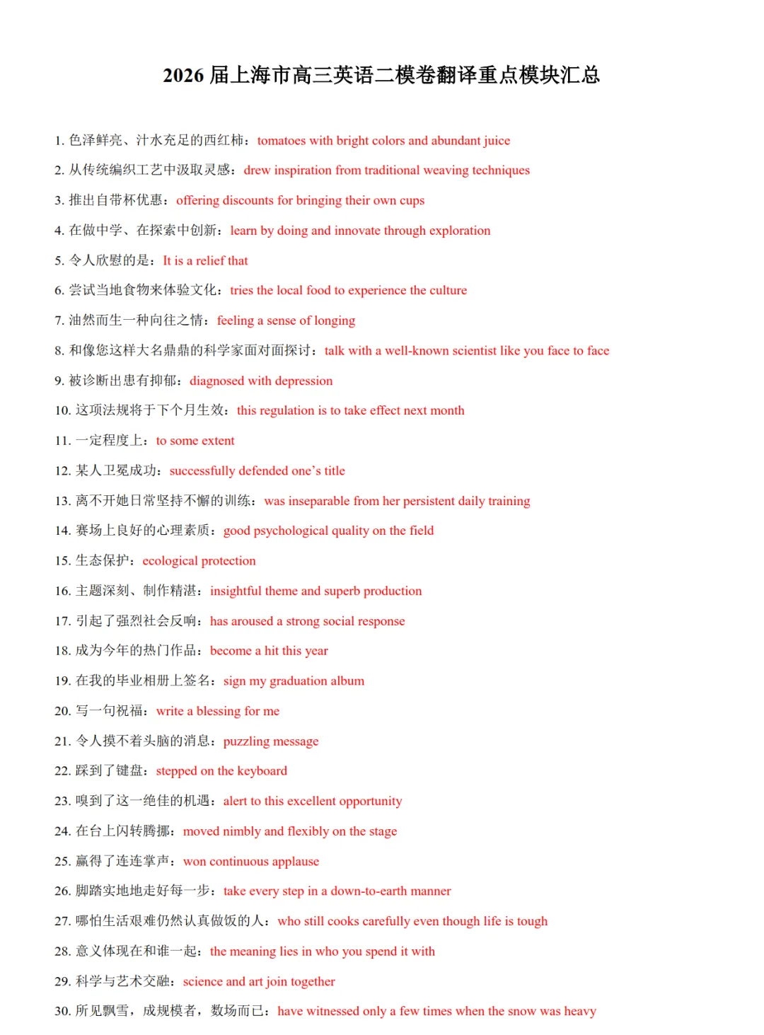 【高三英语】2026届上海市高三二模试卷词句翻译整理-第1张图片-四季读书网