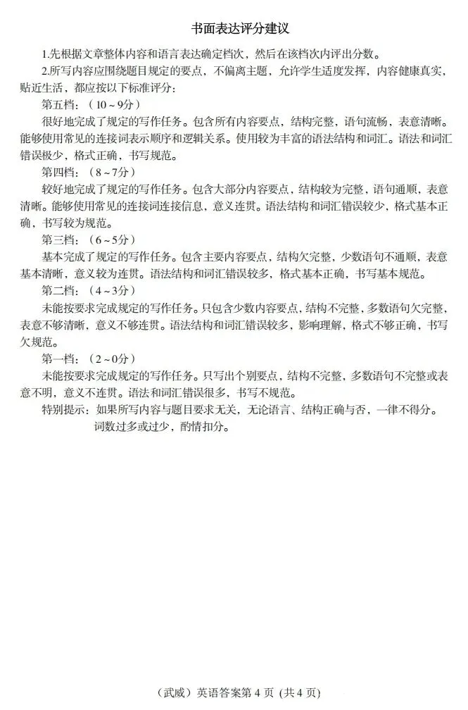 真题分享:2026年甘肃省武威市中招英语试卷及答案-第12张图片-四季读书网 真题分享:2026年甘肃省武威市中招英语试卷及答案-第12张图片-四季读书网