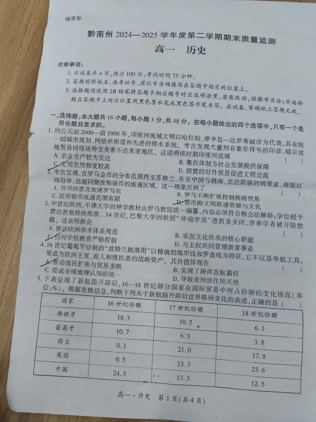 高一下(中外历史纲要下)期末试卷3-第1张图片-四季读书网