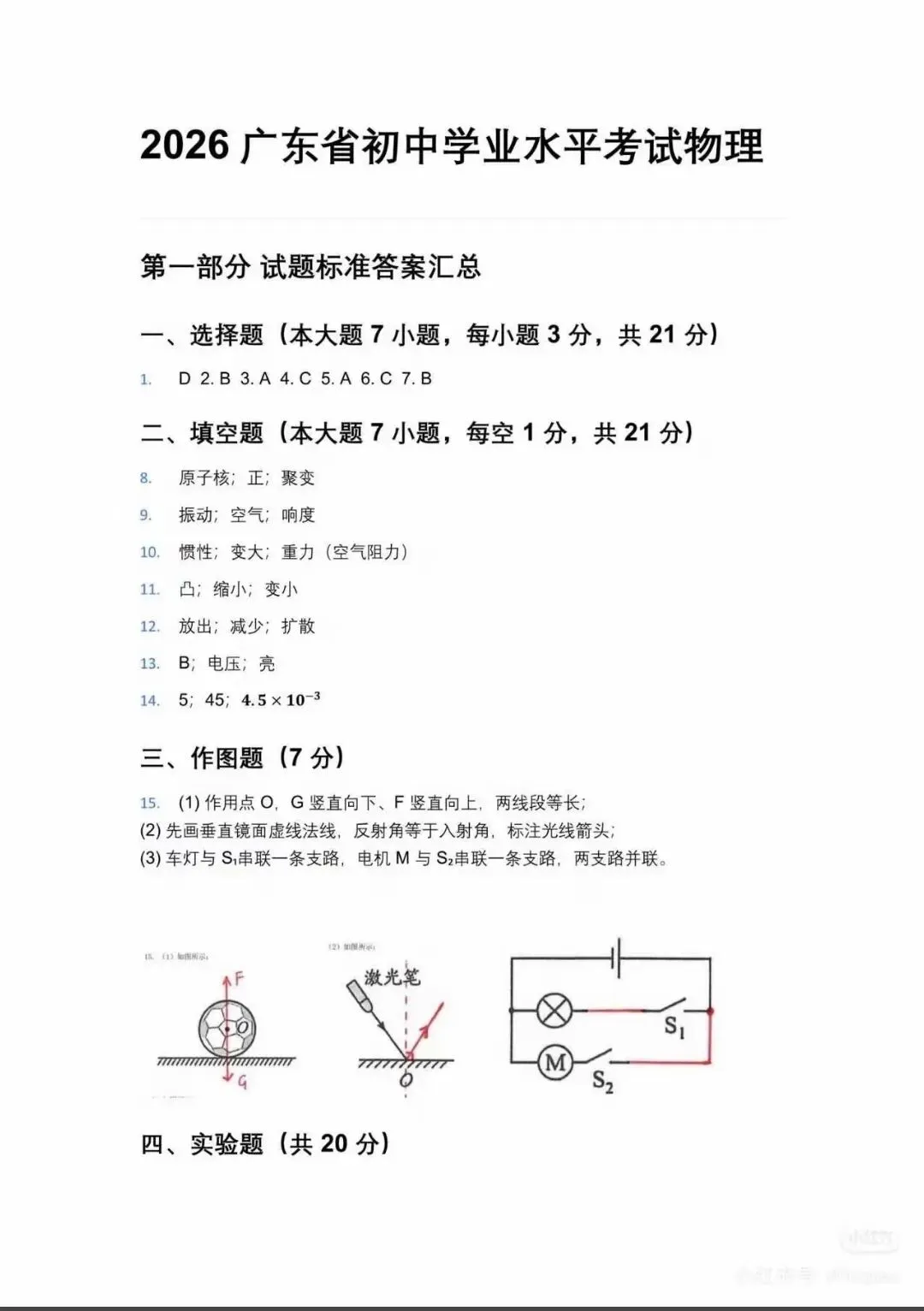 2026年广东省中考物理真题卷(答案)终于出来了-第10张图片-四季读书网