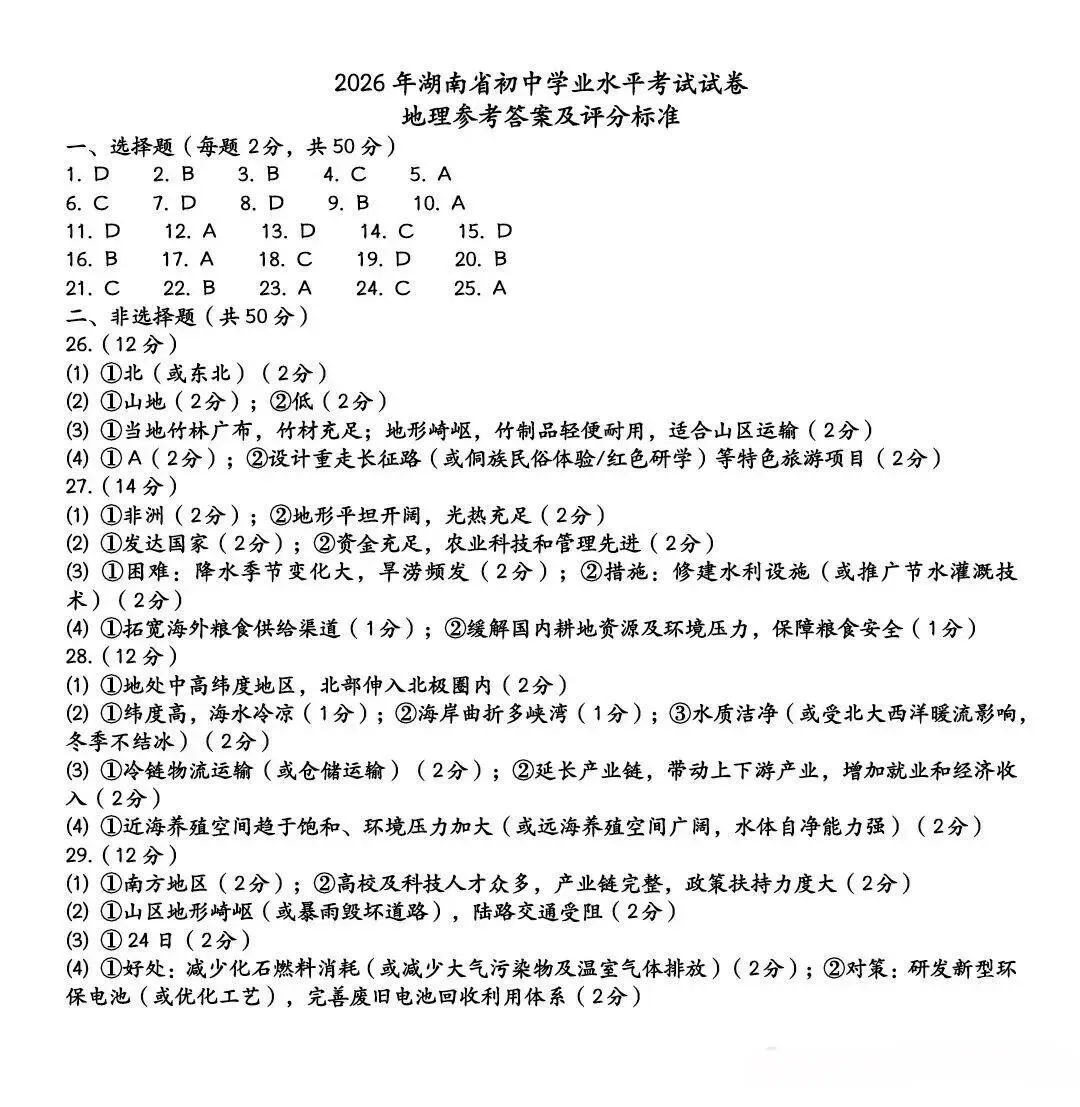 【中考真题40】2026年初中地理湖南卷及解析-第9张图片-四季读书网 【中考真题40】2026年初中地理湖南卷及解析-第9张图片-四季读书网