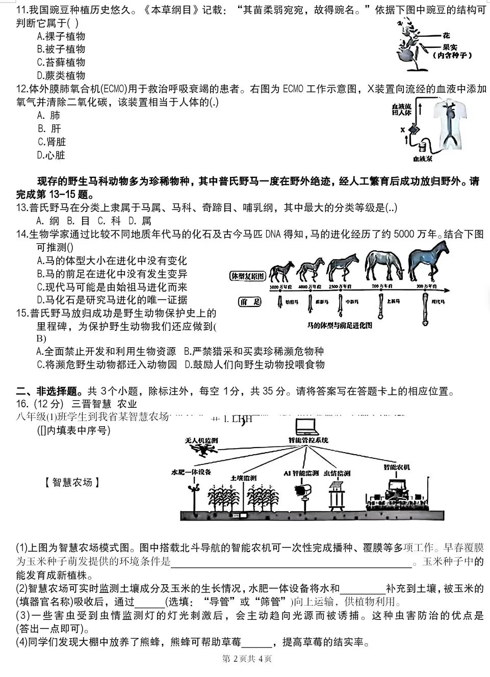 2026山西生物中考真题+参考答案 有word文档 可直接打印 +全国各地2026生物中考试卷合集-第3张图片-四季读书网