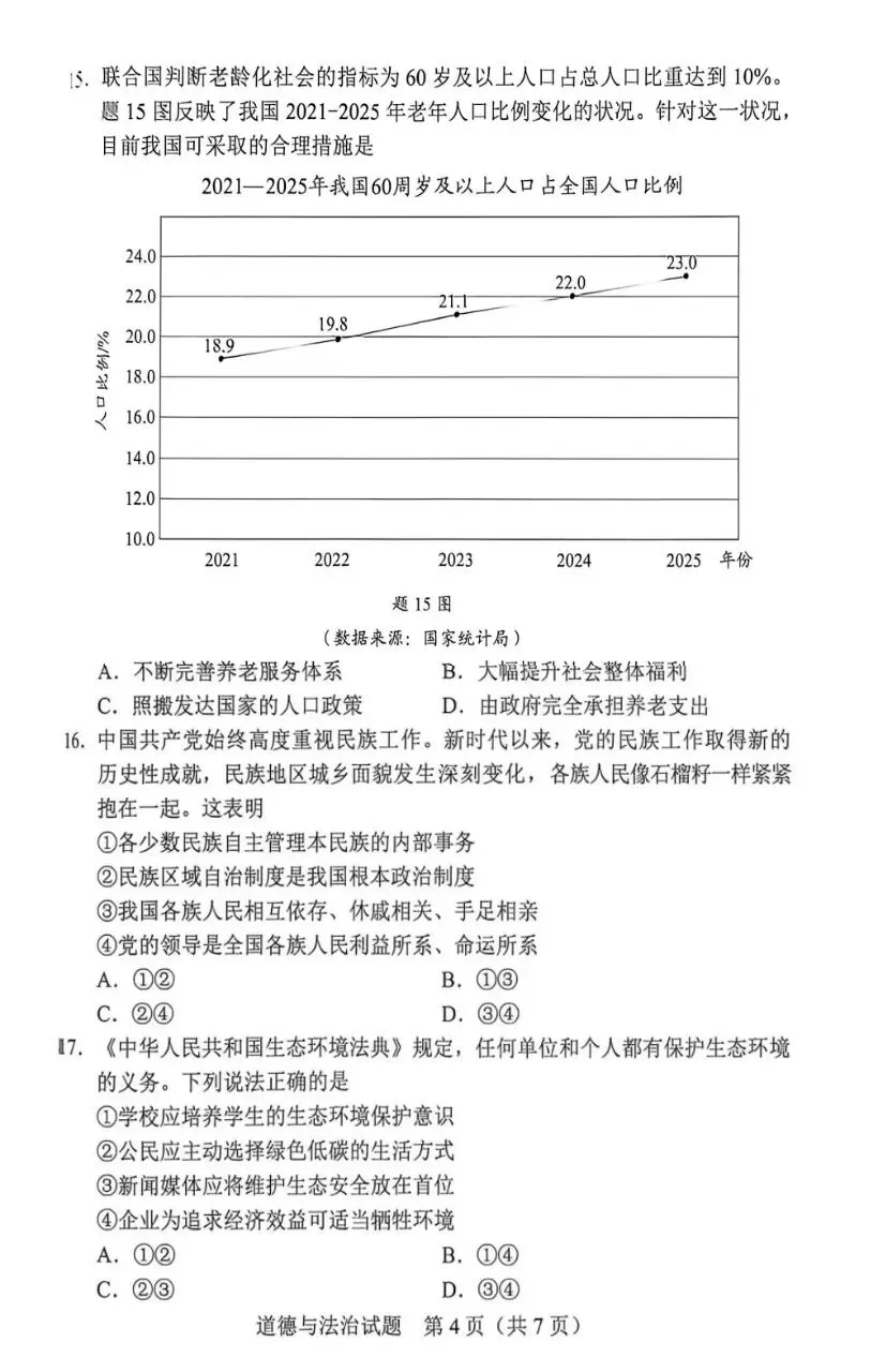 中考真题08︱2026年广东省初中学业水平考试道德与法治试题-第6张图片-四季读书网