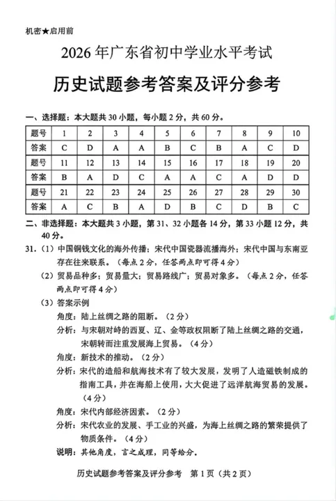 2026年广东中考历史试卷-第9张图片-四季读书网