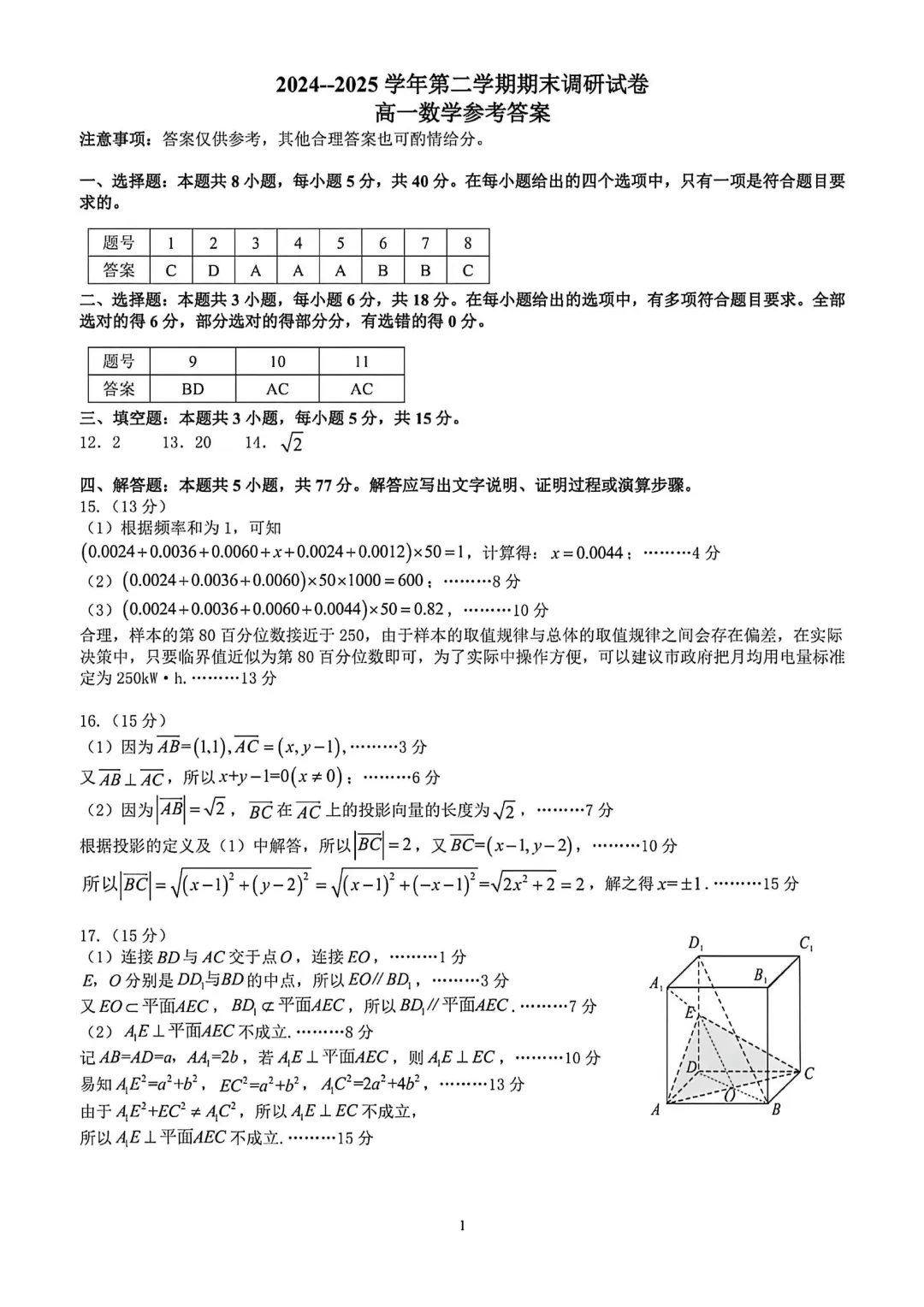[高一下学期数学期末试卷]2024-2025学年高一下学期期末数学及答案汇总-第16张图片-四季读书网