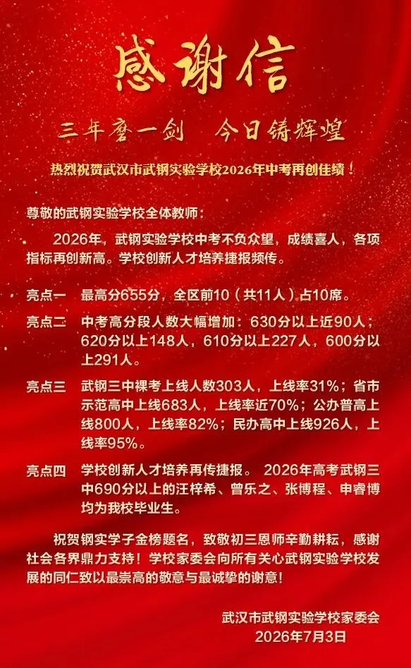 持续更新中!2026武汉中考喜报仍在陆续收集、核对、补充中!-第11张图片-四季读书网 持续更新中!2026武汉中考喜报仍在陆续收集、核对、补充中!-第11张图片-四季读书网