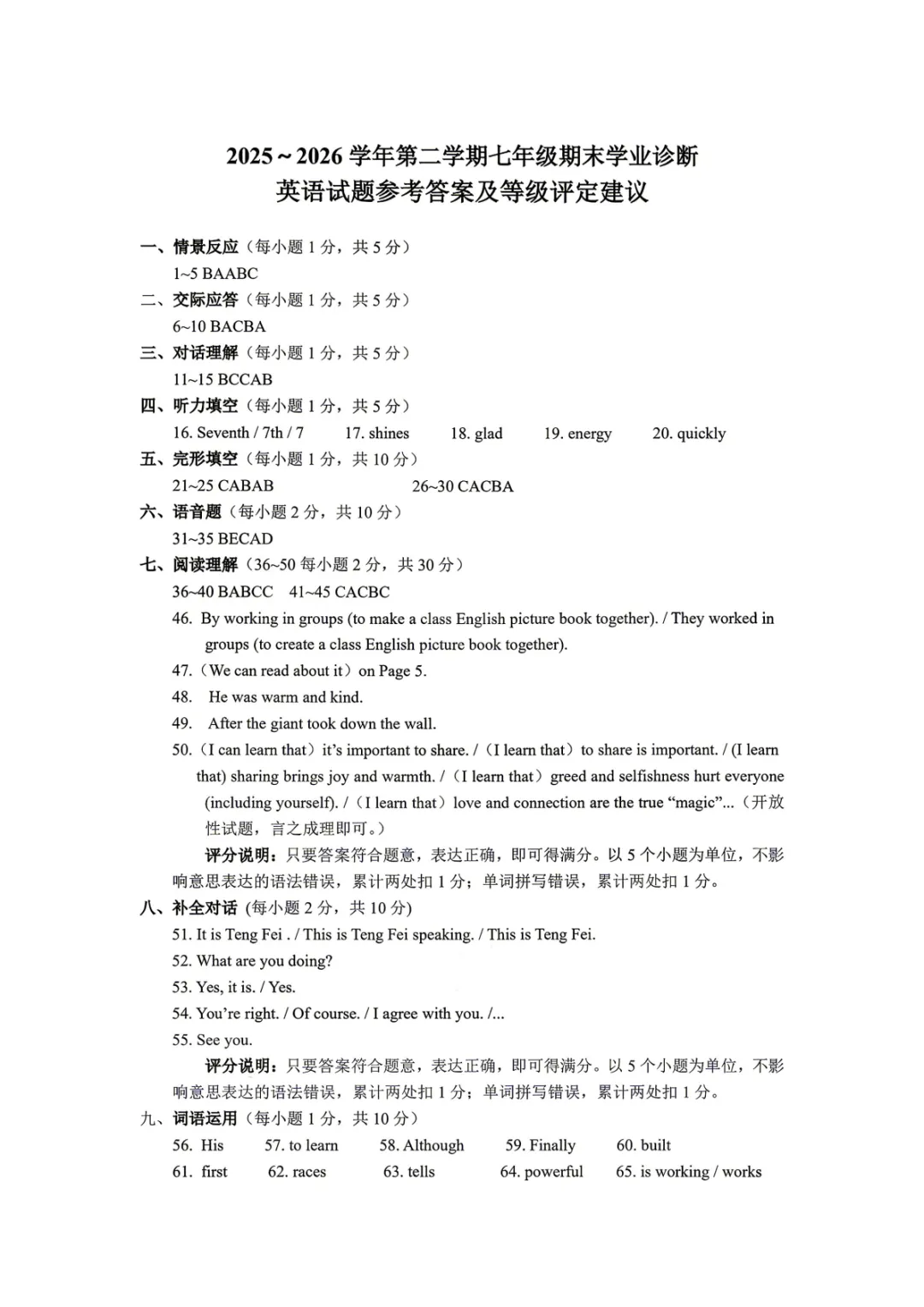 2026年太原市初一(下)期末试卷&听力&答案!-第13张图片-四季读书网