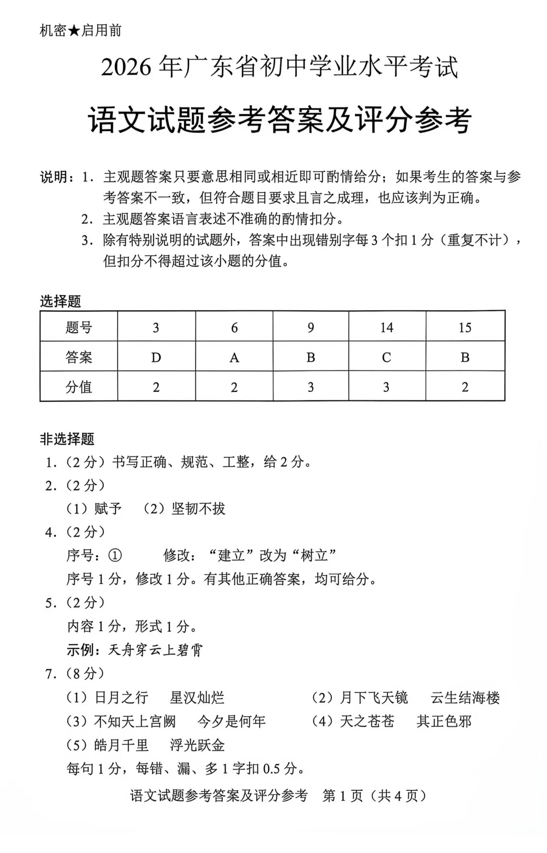 重磅!2026广东中考语文真题+参考答案!!!-第10张图片-四季读书网