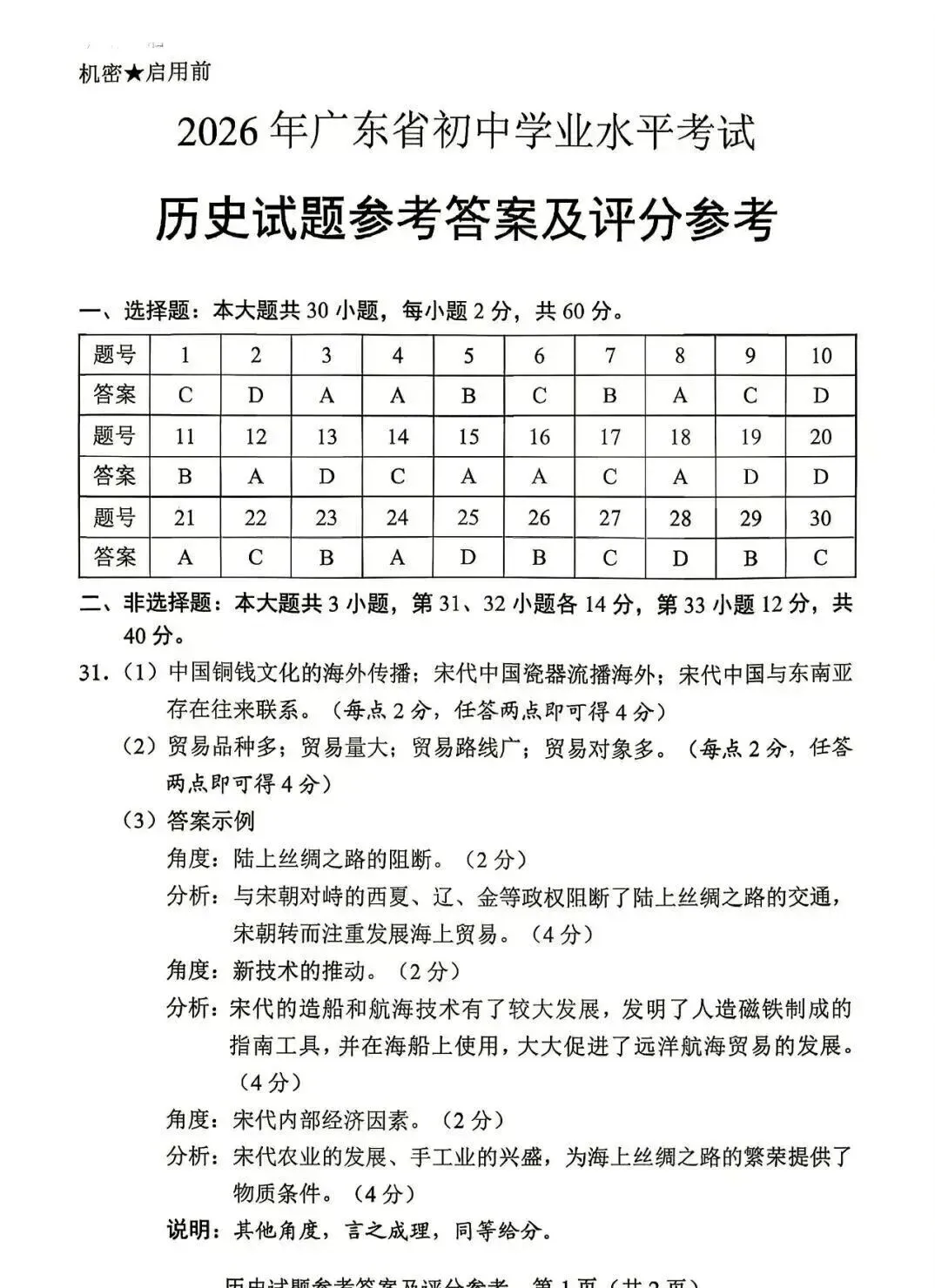 2026年广东省历史中考真题(含答案)-第10张图片-四季读书网