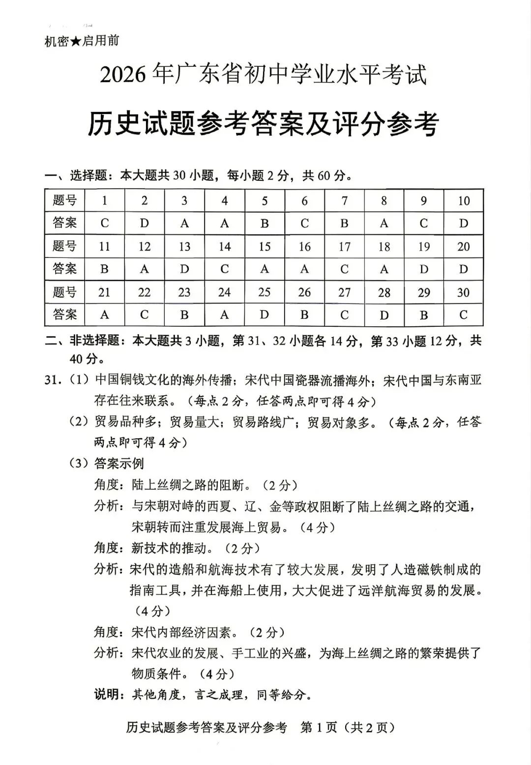 2026广东中考历史真题+参考答案-第9张图片-四季读书网