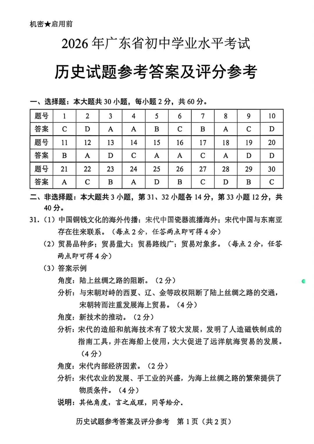 【真题速递】2026年广东省中考历史试卷含答案-第9张图片-四季读书网
