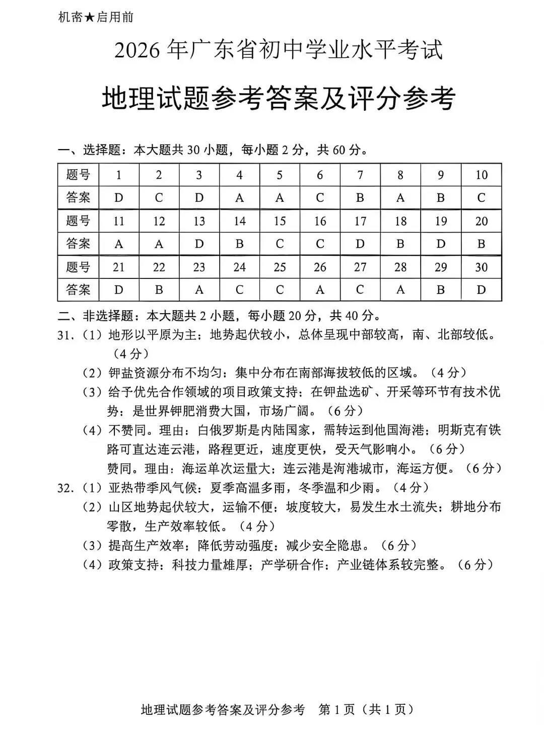 2026年广东省学业水平考试地理试卷及参考答案-第1张图片-四季读书网