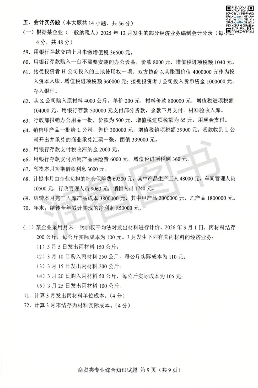 2026年湖南省对口高考真题卷【商贸类】-第11张图片-四季读书网