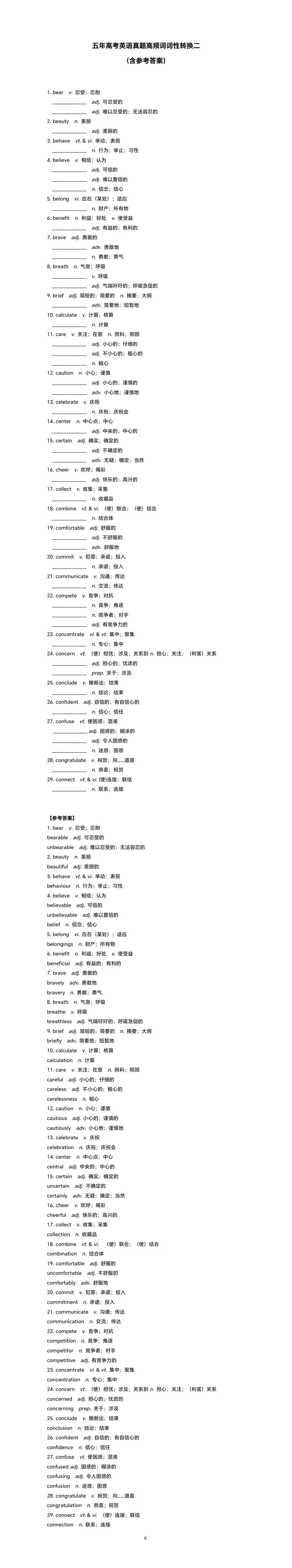 【高考真题】五年高考英语真题高频词词性转换二(含参考答案)-第1张图片-四季读书网