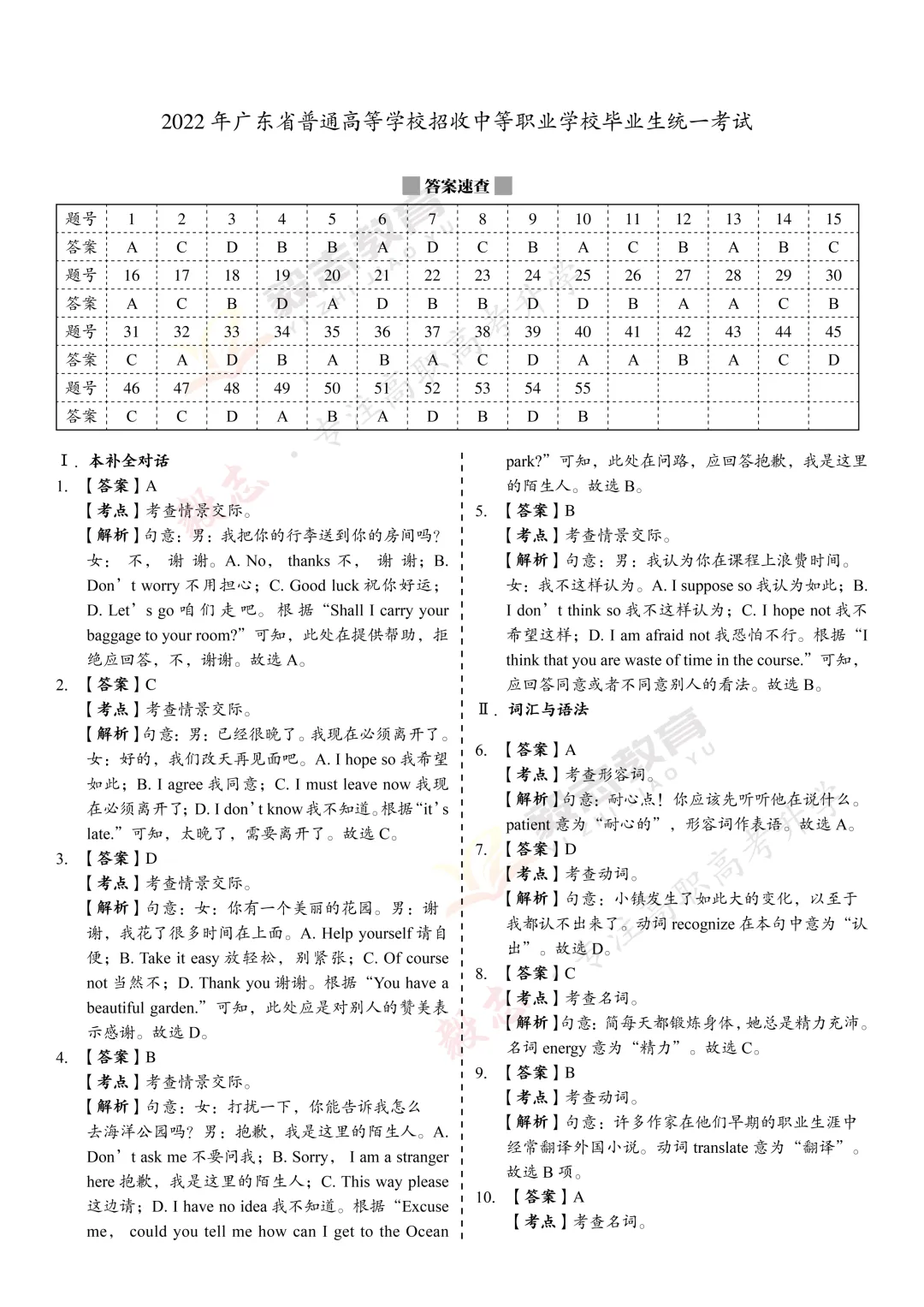 2022年高职高考真题,附加答案解析-第39张图片-四季读书网