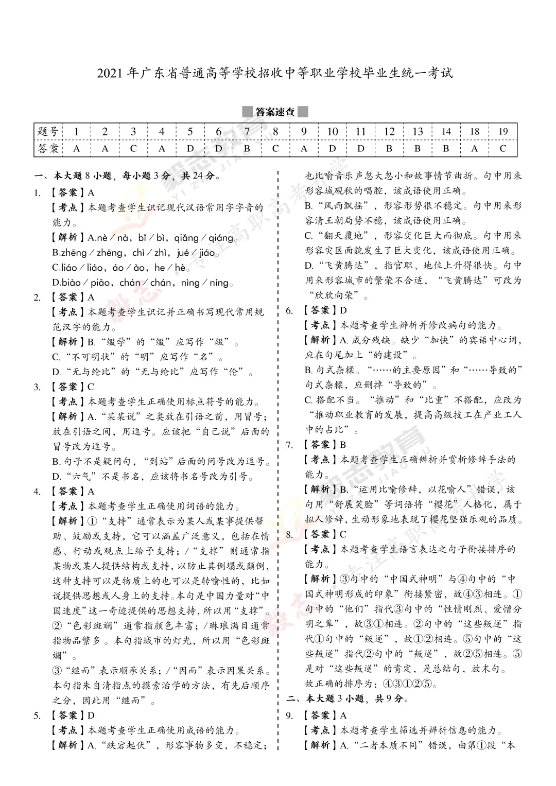2021年高职高考真题,附加答案解析-第13张图片-四季读书网