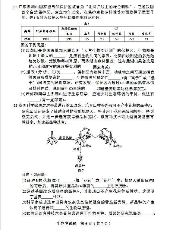 2026年生物学中考试卷:2026年广东省初中学业水平考试生物学试卷-第7张图片-四季读书网