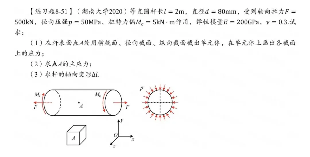 27考研材料力学每日一题(0707)| 求主应力和轴向变形-湖南大学2020年-节选自2027版《材料力学复习全书》-第2张图片-四季读书网 27考研材料力学每日一题(0707)| 求主应力和轴向变形-湖南大学2020年-节选自2027版《材料力学复习全书》-第2张图片-四季读书网