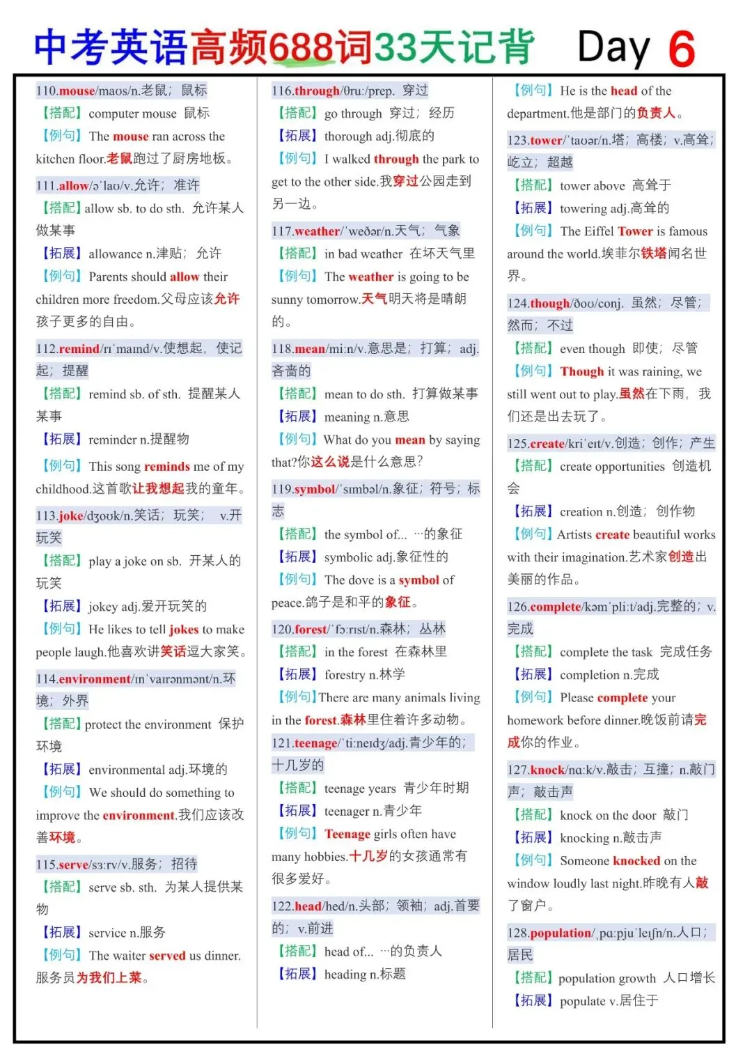中考英语词汇神器!688高频词读背+默写单来啦!(完整电子版66页可下载可打印)-第7张图片-四季读书网 中考英语词汇神器!688高频词读背+默写单来啦!(完整电子版66页可下载可打印)-第7张图片-四季读书网