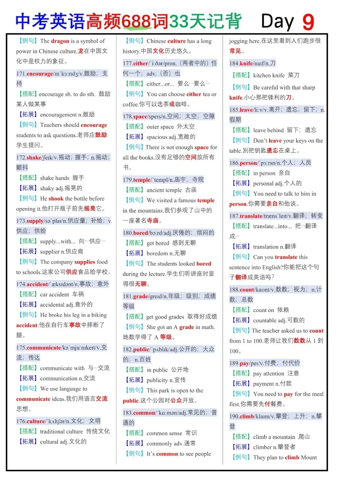 中考英语词汇神器!688高频词读背+默写单来啦!(完整电子版66页可下载可打印)-第10张图片-四季读书网 中考英语词汇神器!688高频词读背+默写单来啦!(完整电子版66页可下载可打印)-第10张图片-四季读书网