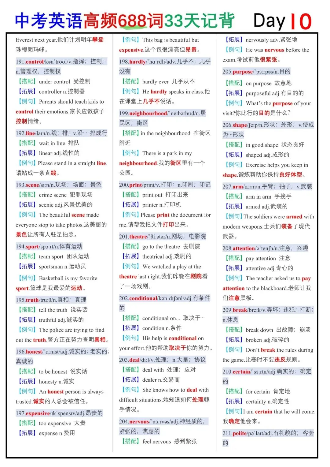 中考英语词汇神器!688高频词读背+默写单来啦!(完整电子版66页可下载可打印)-第11张图片-四季读书网 中考英语词汇神器!688高频词读背+默写单来啦!(完整电子版66页可下载可打印)-第11张图片-四季读书网