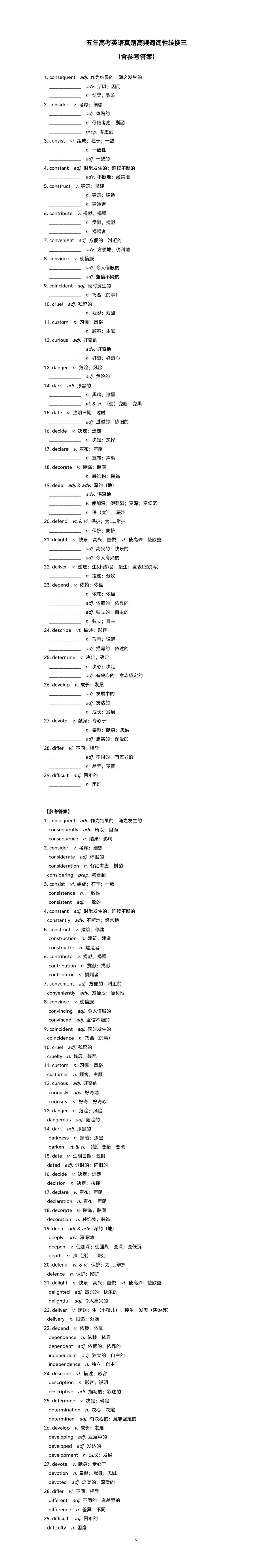 【高考真题】五年高考英语真题高频词词性转换三(含参考答案)-第1张图片-四季读书网 【高考真题】五年高考英语真题高频词词性转换三(含参考答案)-第1张图片-四季读书网