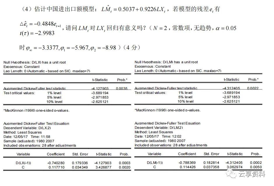 计量经济学往年期末试卷整理-第8张图片-四季读书网